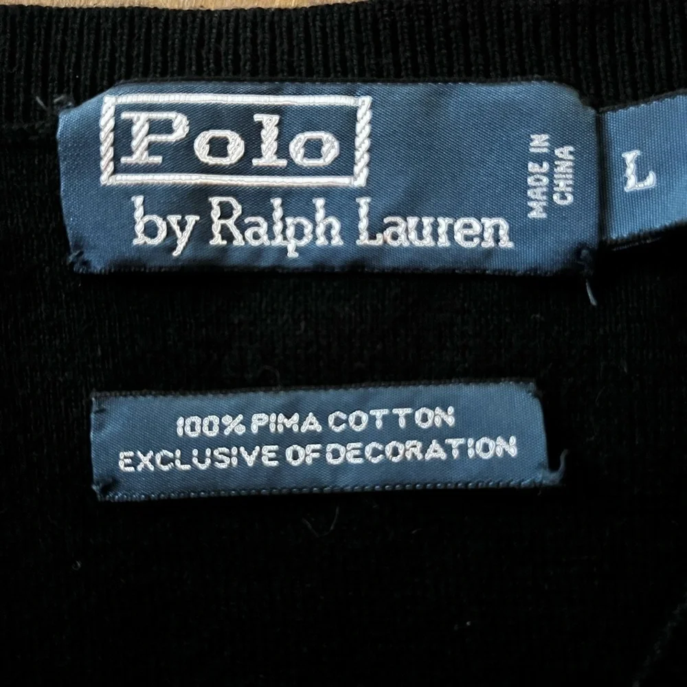 Polo Ralph Lauren Black Pima Cotton V-Neck Sweater Purple Pony - Men’s large